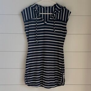Athleta, UPF 50, Navy and White Striped Hooded coverup/dress, size Small